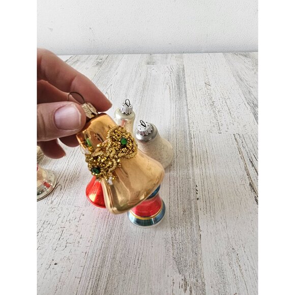 Vintage glass bells ornament glitter silver set Xmas tree Victorian - Picture 5 of 6
